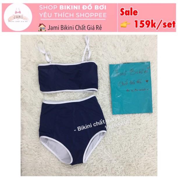 đồ bơi nữ bikini cạp cao ống xanh navi - MMO