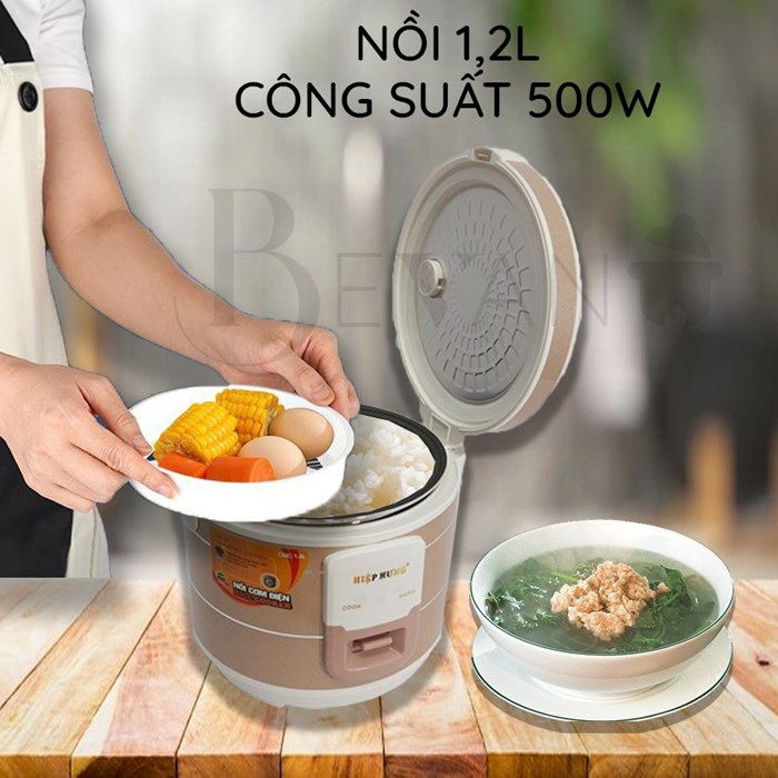 Nồi cơm điện mini nắp gài hàng chính hãng Hiệp Hưng Cao Cấp HHCC-02 Bevano,lòng nồi cơm nhỏ 1.2L chống dính không dính đa năng, giữ ấm lên đến 12h, tiết kiệm điện năng