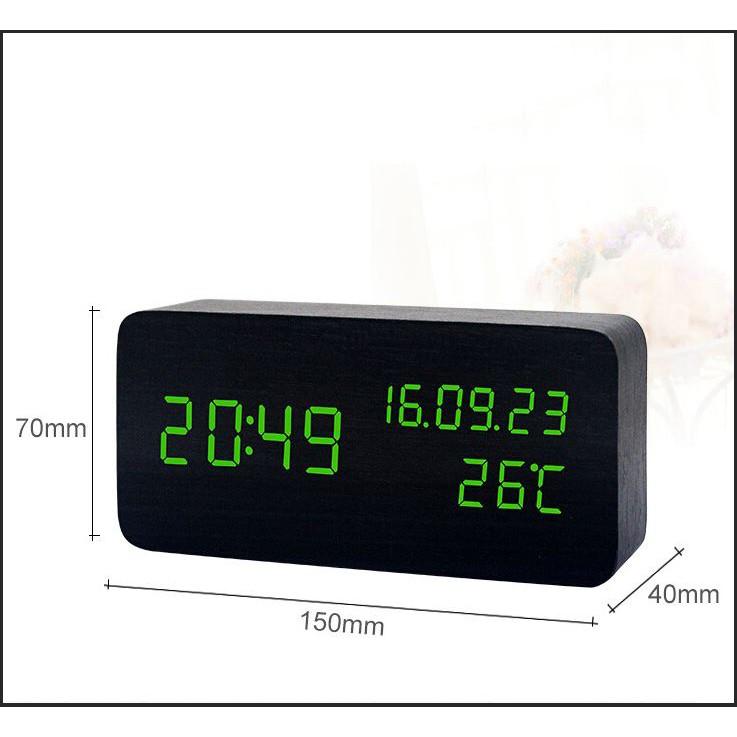 Đồng hồ giả gỗ LED LAPEN hình chữ nhật để bàn độc đáo, tiện dụng đo thời gian, ngày tháng, nhiệt độ phòng
