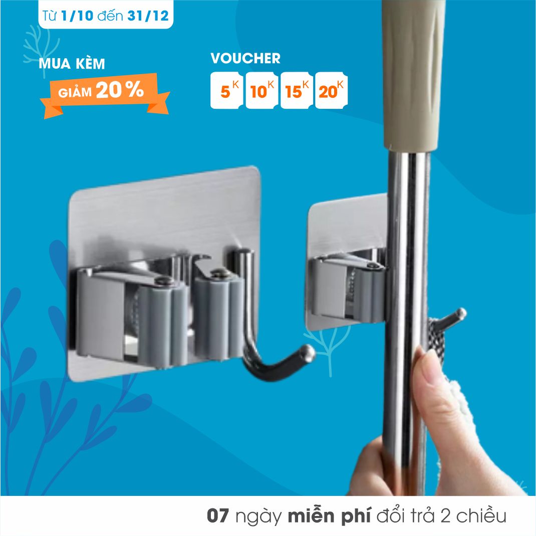 Móc Inox Treo Cây Lau Nhà Dán Tường 2 trong 1 ECODEALS - Cứng cáp, chịu tải cao, inox không gỉ sang trọng