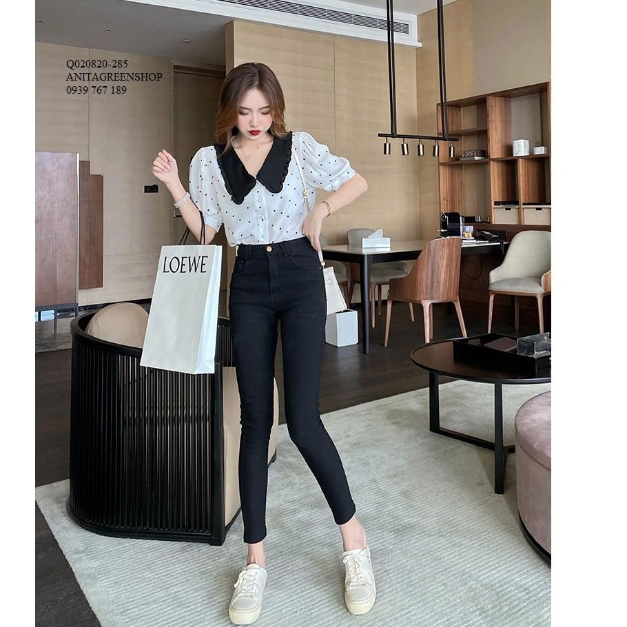 Q020820 ÁO SƠ MI NỮ CHẤM BI CỔ SEN