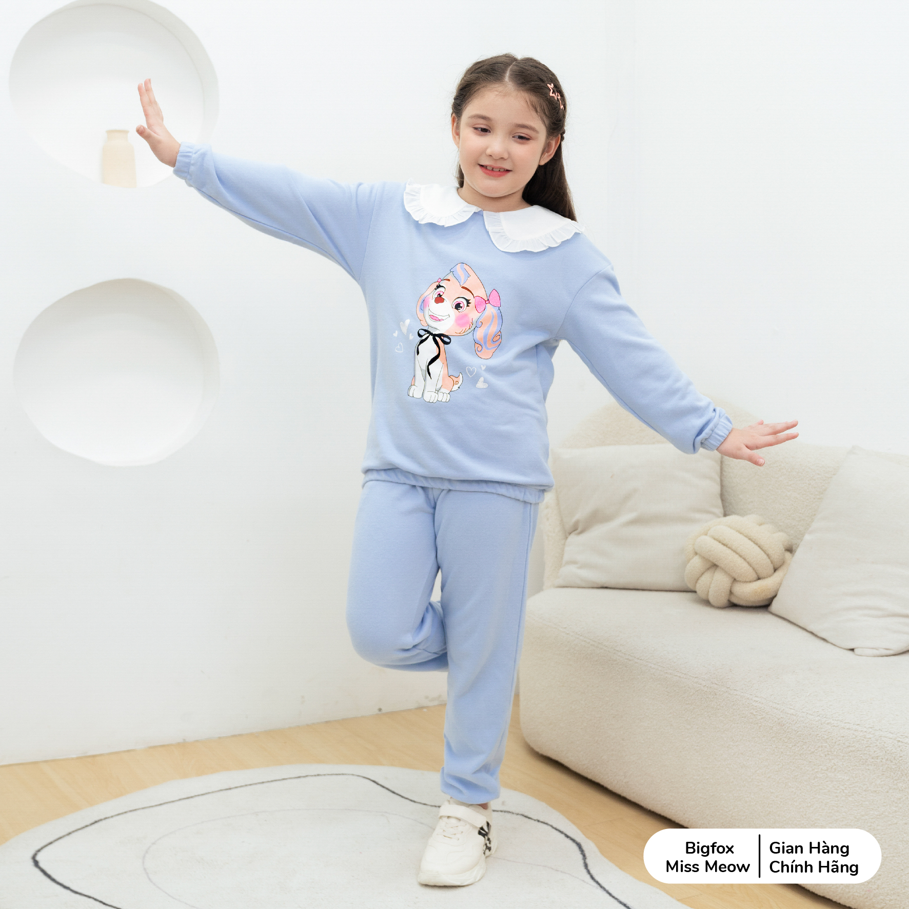 Bộ nỉ bé gái BIGFOX MISS MEOW size đại, quần áo dài tay thu đông cho trẻ em style Hàn Quốc cỡ 3,7,11 tuổi 20kg 40kg 1968
