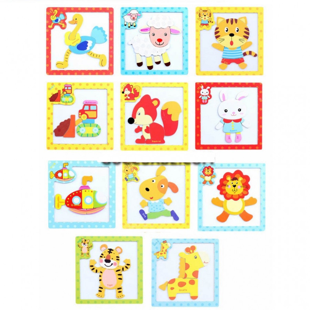 set 5 tranh ghép 9 mảnh và 5 tranh ghép nam châm Mykids- đồ chơi gỗ