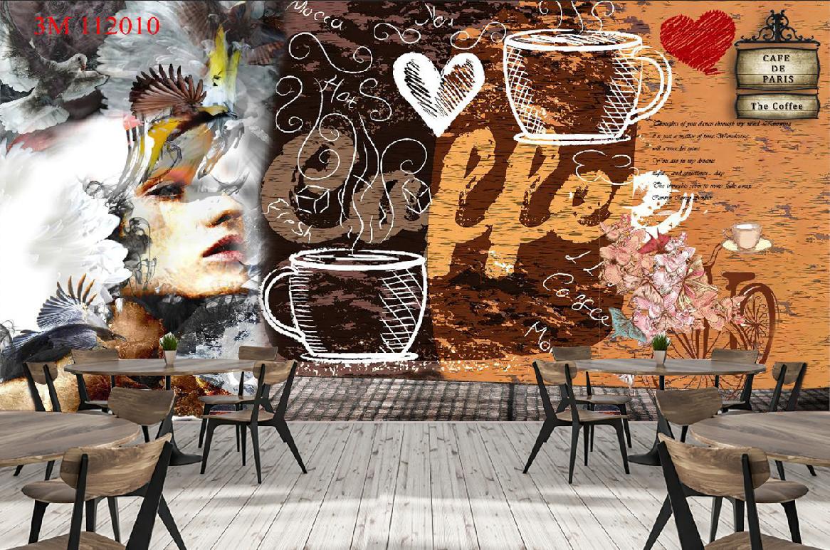 Tranh 3D dán tường trang trí quán cafe trà sữa trà chanh KT 80x125cm-Huyền Chi-Đặt theo kích thước yêu cầu