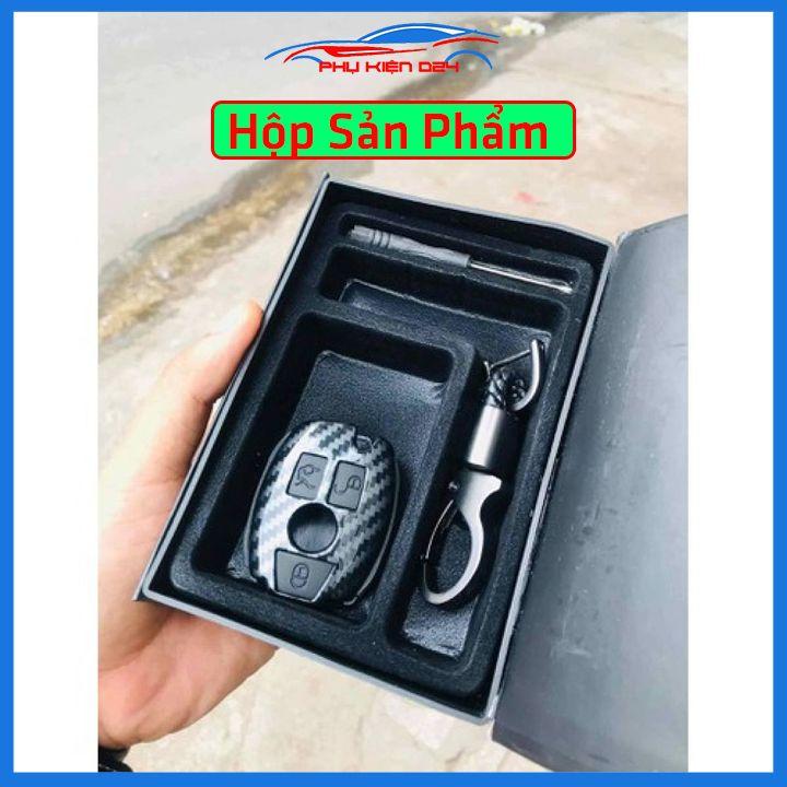 Ốp vỏ bọc chìa khóa xe Mercedes-BENZ sợi nhựa cacbon kèm móc treo Inox