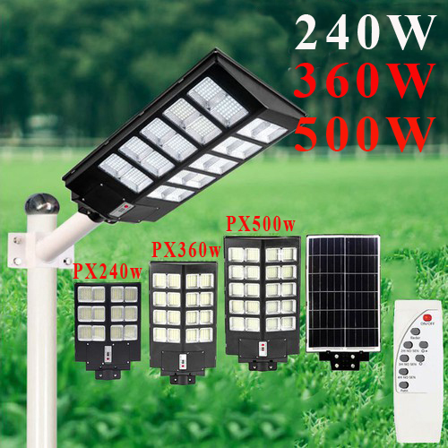 Đèn Năng Lượng Mặt Trời Liền Thể 240w,360w,500w có tay đèn + bass. NLMT 500W &amp; đèn Cảm Biến