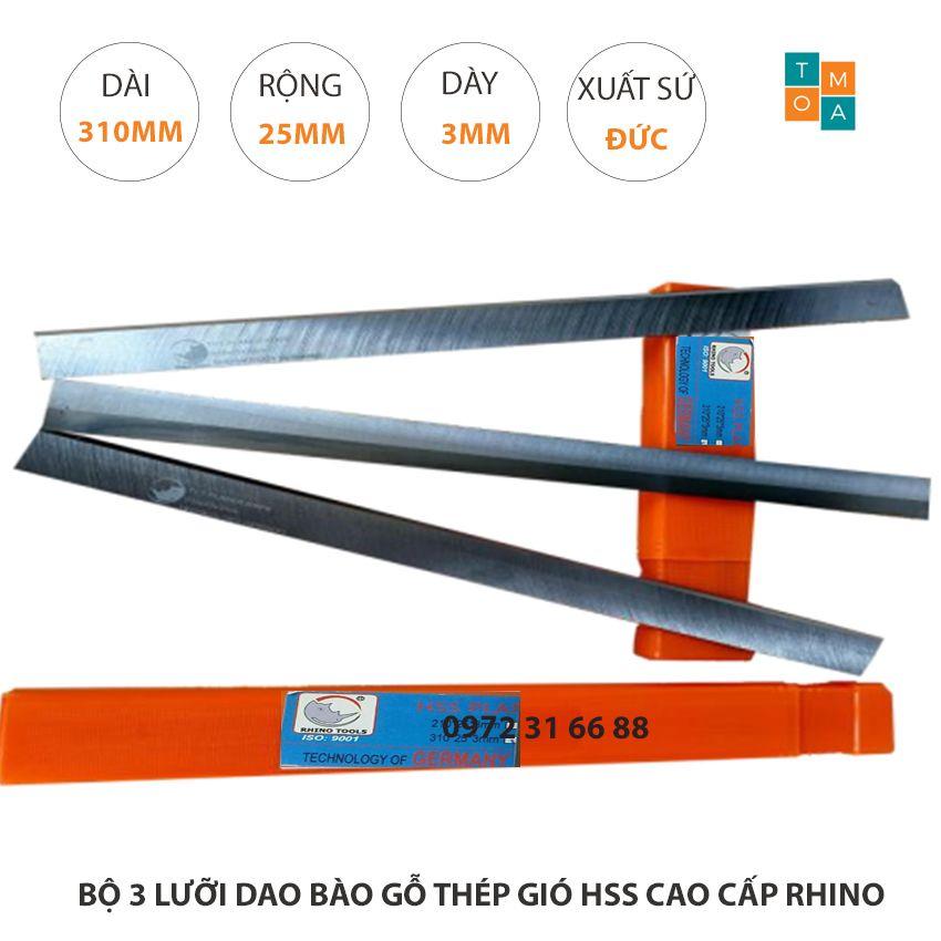 BỘ 3 LƯỠI DAO BÀO GỖ THÉP HSS CAO CẤP RHINO 310x25x3MM CỦA ĐỨC