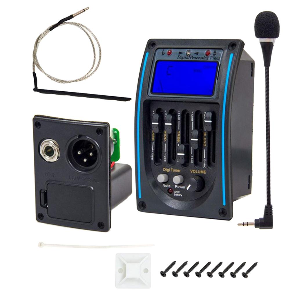 EQ 5-band Acoustic Guitar Piezo Pickup Preamp Tuner System with LCD Screen