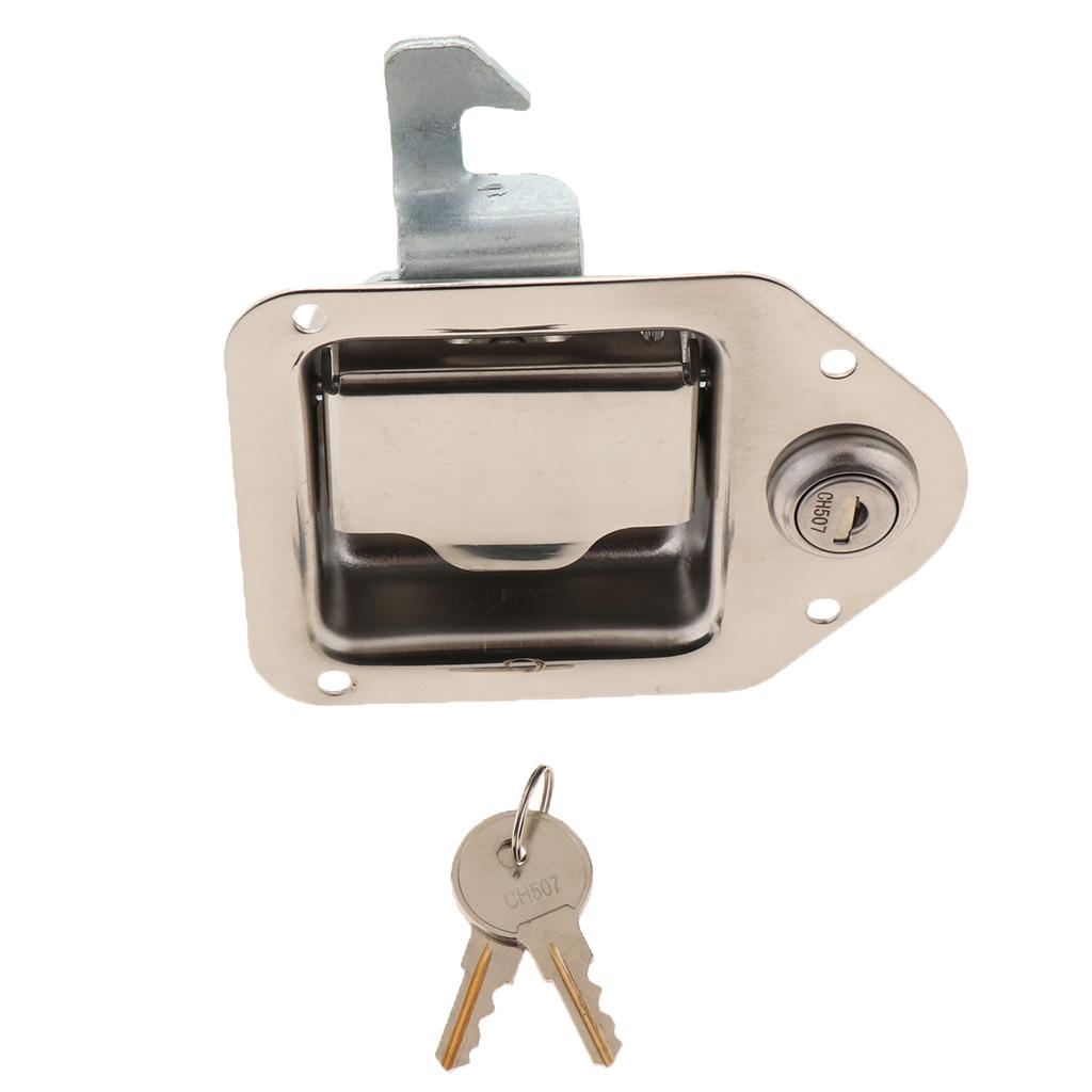 CHROME RV CAMPER TRAILER MOTORHOME PADDLE ENTRY DOOR LOCK LATCH W/ 2 KEYS