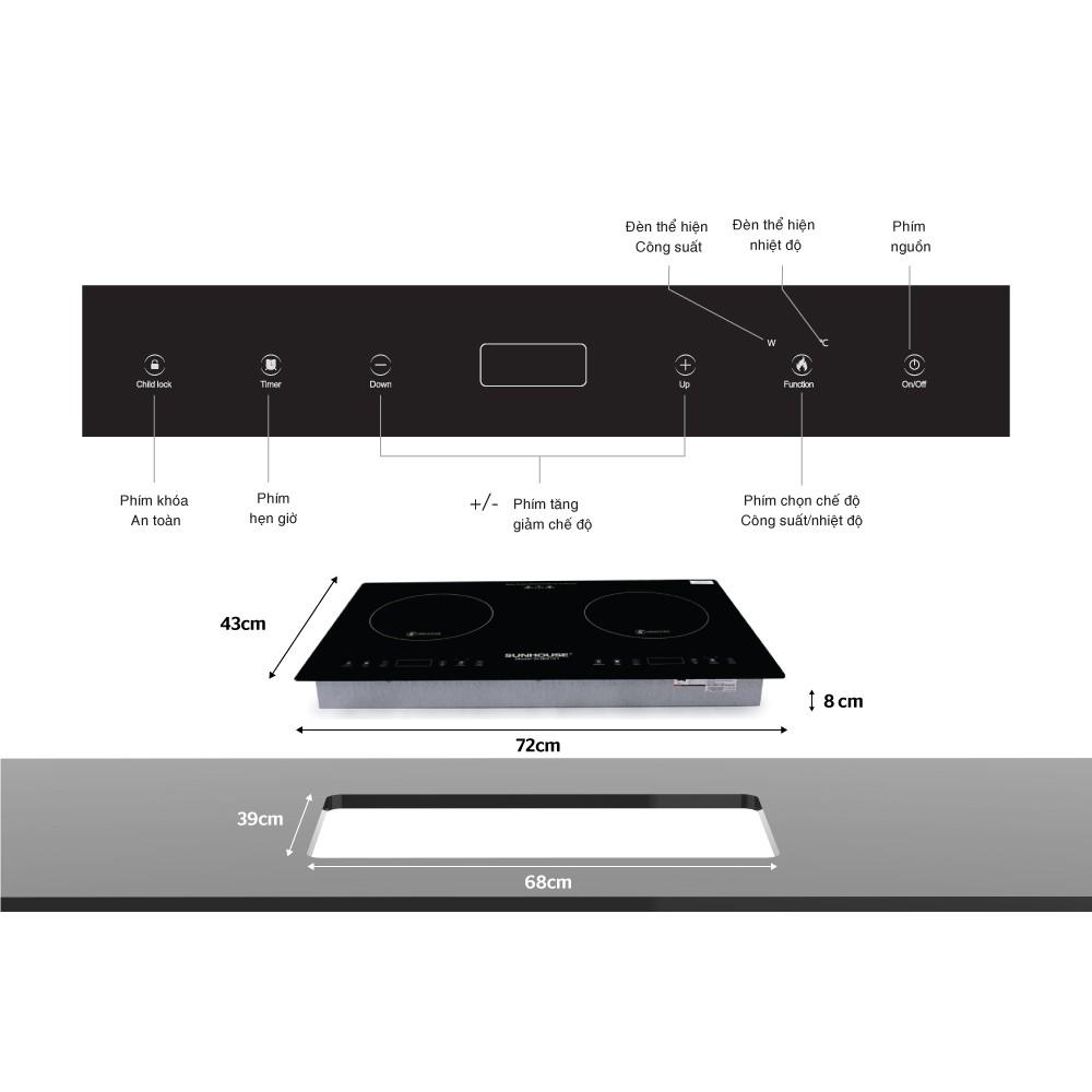 Bếp đôi điện từ Sunhouse SHB9101, Mặt kính cường lực siêu bền, Mâm từ bằng đồng nguyên chất, Hàng chính hãng - Bảo hành 3 năm tại nhà