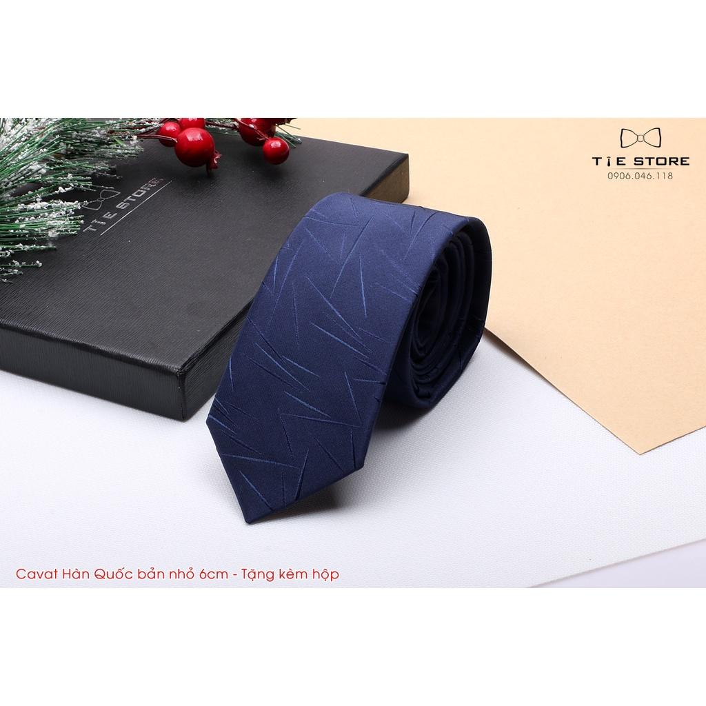 Cà Vạt Nam Bản nhỏ 6cm xanh đen vân chìm - Cavat Hàn Quốc Cao Cấp Full box
