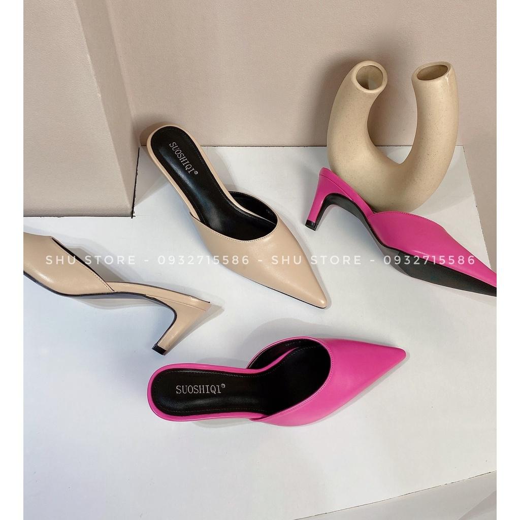 Dép sục nữ da thật gót nhọn mũi nhọn Shu store - thời trang nữ cá tính