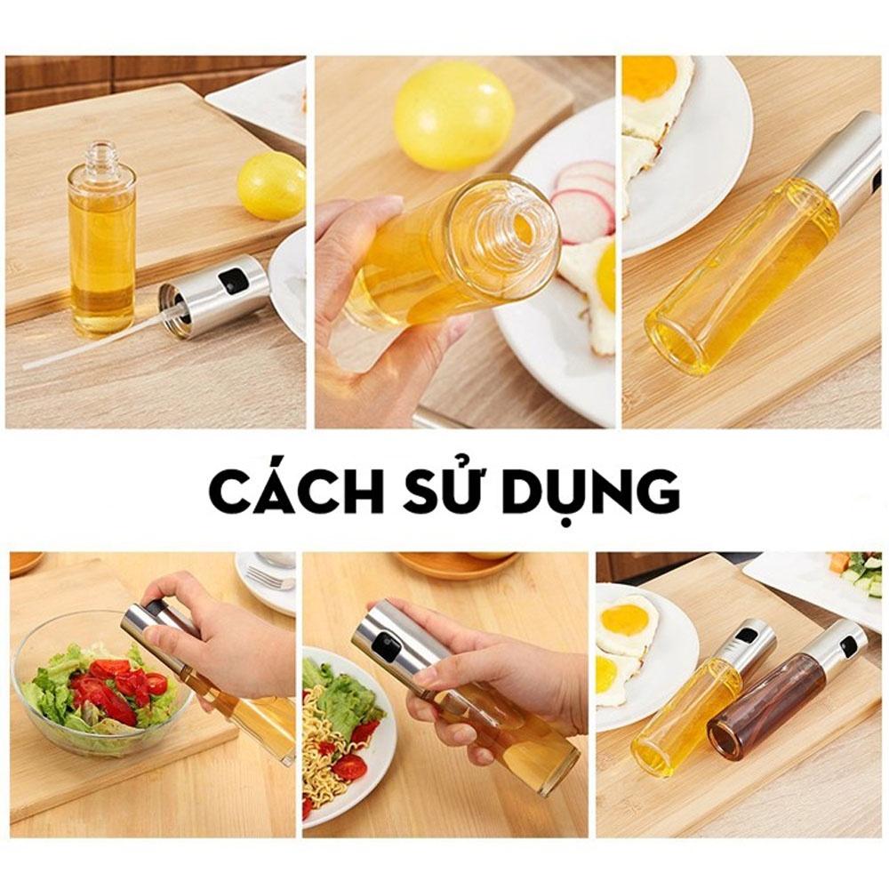 Bình xịt dầu ăn phun sương bằng thủy tinh dung tích 100ml, Chai xịt dầu ăn xịt gia vị cao cấp an toàn tiện lợi