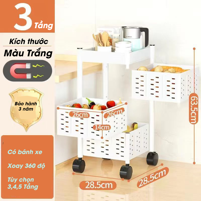 Kệ đựng đồ đa năng xoay 360 độ nhiều tầng - Kệ nhà bếp đa năng - Kệ đựng đồ nhà tắm 5 tầng có bánh xe giỏ đựng đồ