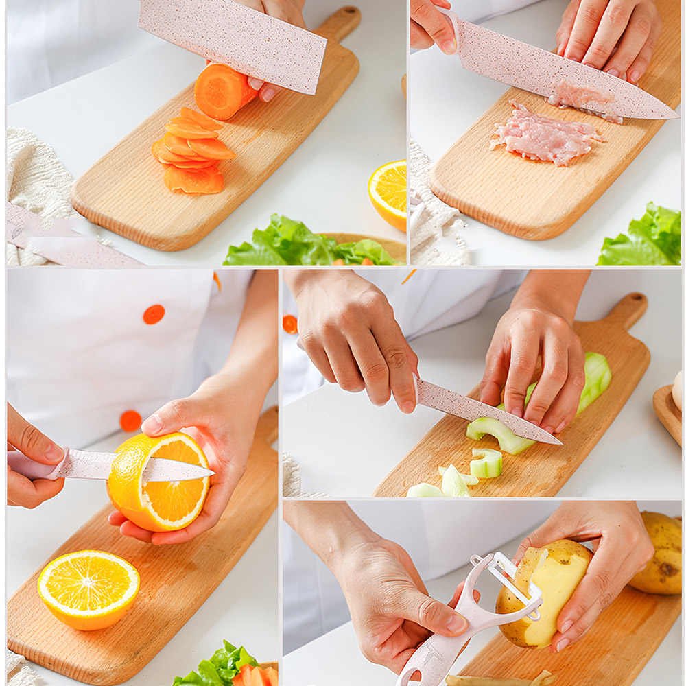 Bộ dao lúa mạch cao cấp 6 món chuyên dụng cho nhà bếp, siêu sắc kháng khuẩn, dao đa năng, lưỡi dao đúc thép không rỉ, full hộp