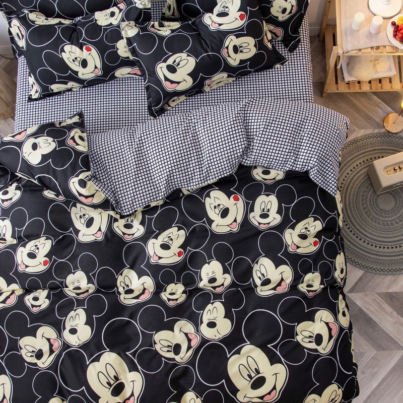 Bộ Chăn Ga Gối Cottong Poly - CHUỘT MICKI ĐEN