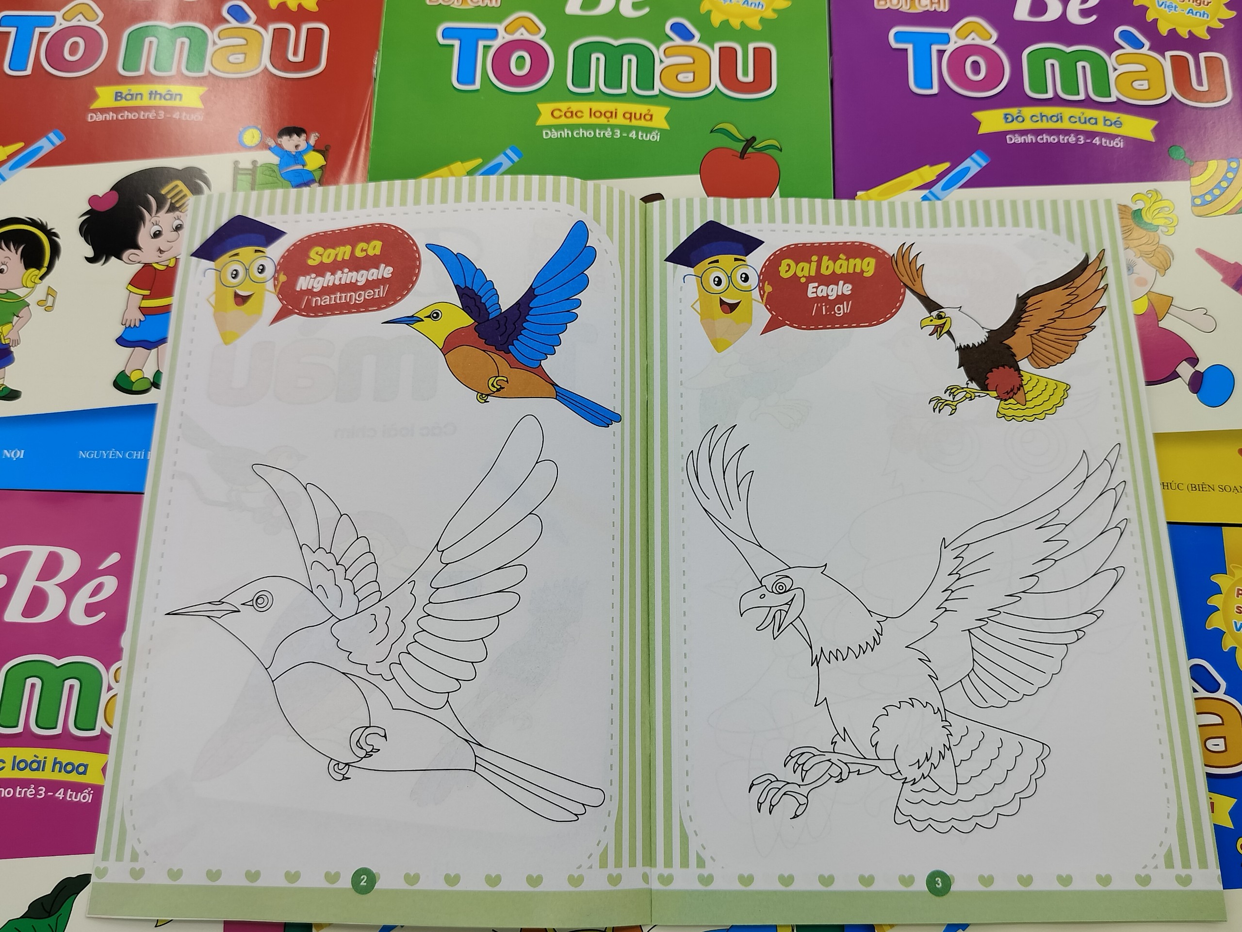 Sách - Combo 8 cuốn Bé tô màu nhiều chủ đề song ngữ Việt Anh cho trẻ từ 3-4 tuổi