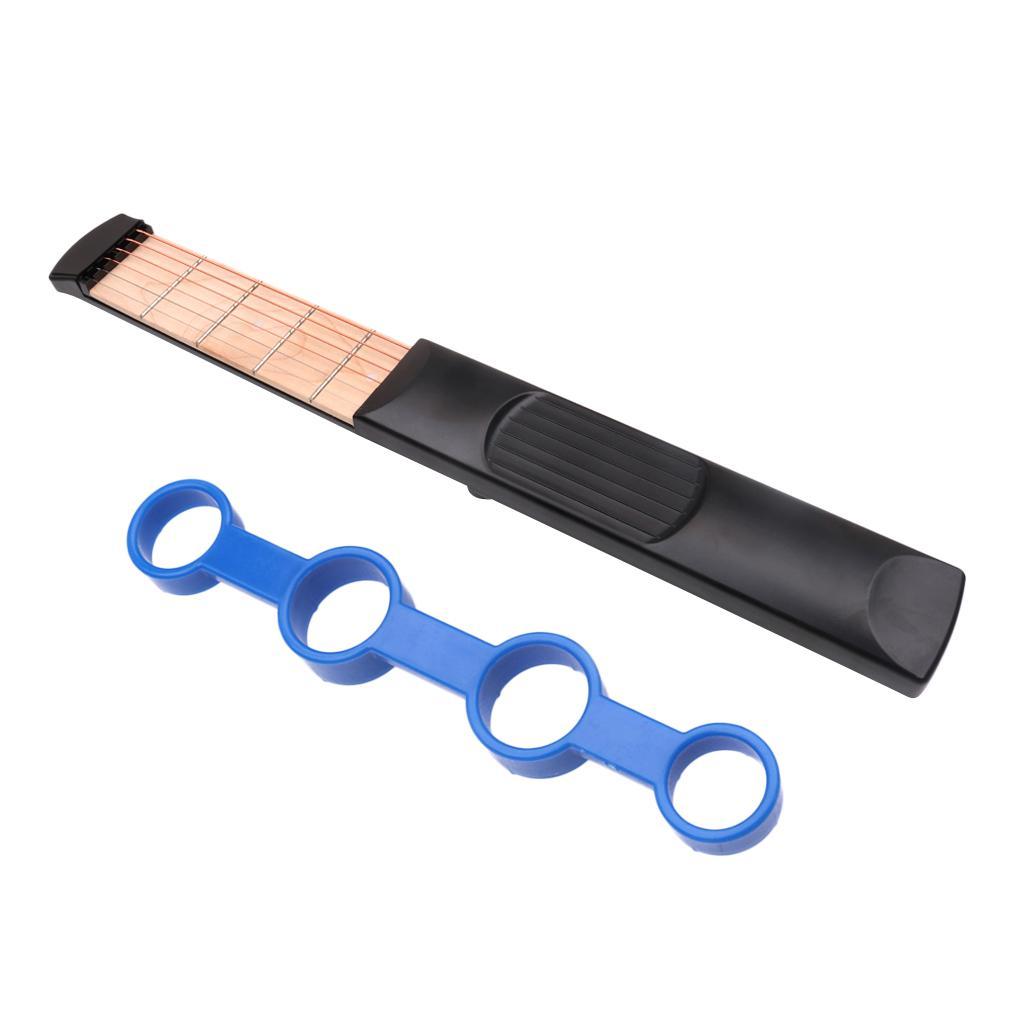 6 Frets Portable Pocket Guitar with Practice Finger Trainer Tools Blue