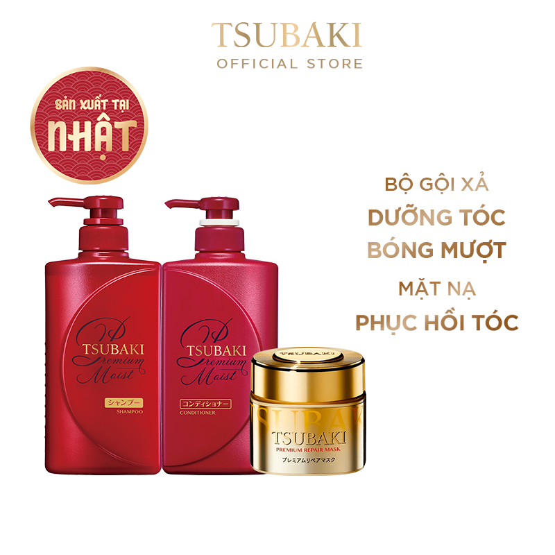 Bộ Ba Chăm Sóc Tóc TSUBAKI Dưỡng Tóc Bóng Mượt Gội Xả (490ml/chai) + Mặt Nạ Tóc Cao Cấp Phục Hồi Hư Tổn 180g