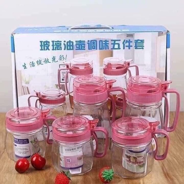 Set 5 bình đựng gia vị thủy tinh nhà bếp