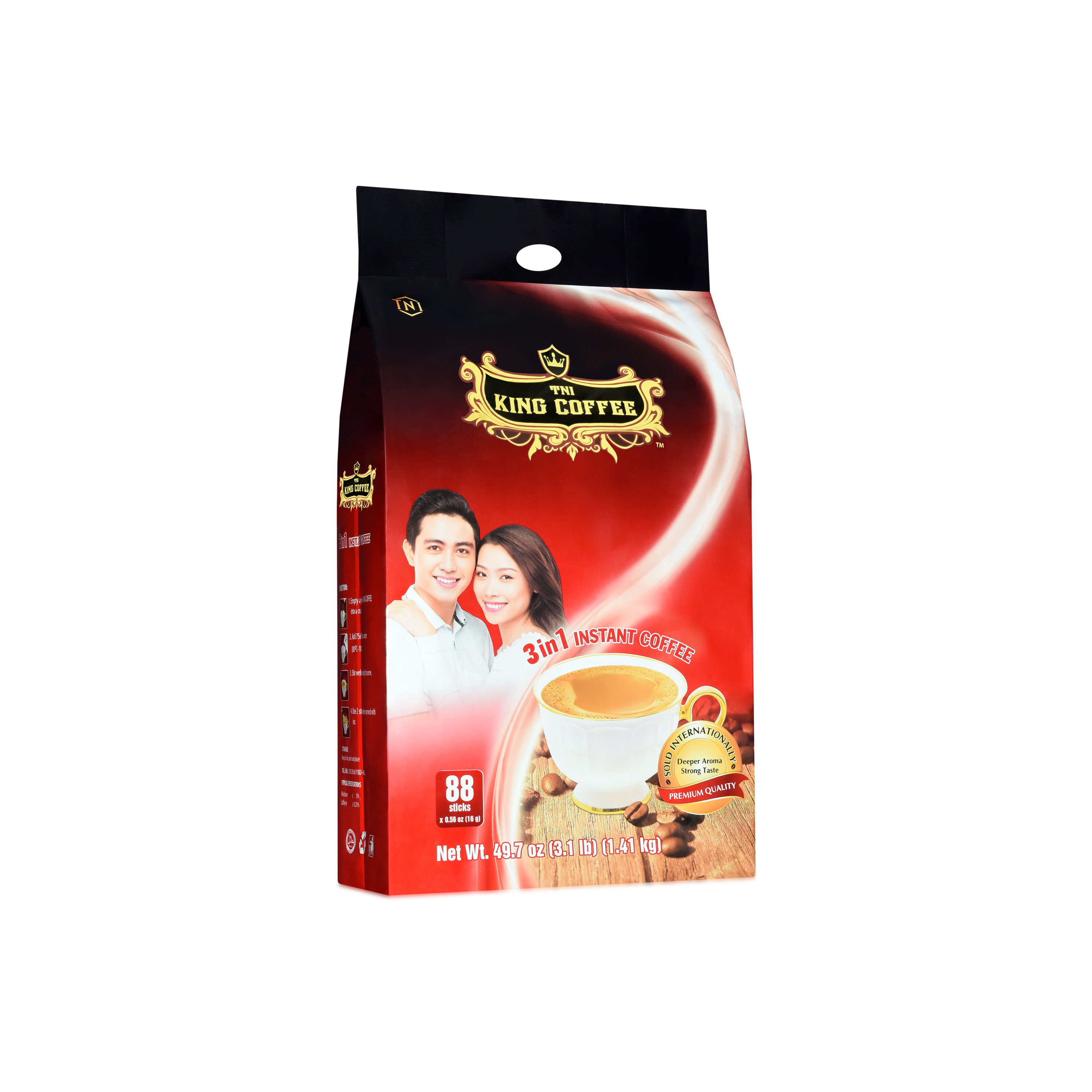 Cà Phê Hòa Tan 3IN1 KING COFFEE - Túi 88 gói x 16g - Từ hạt café Arabica và Robusta