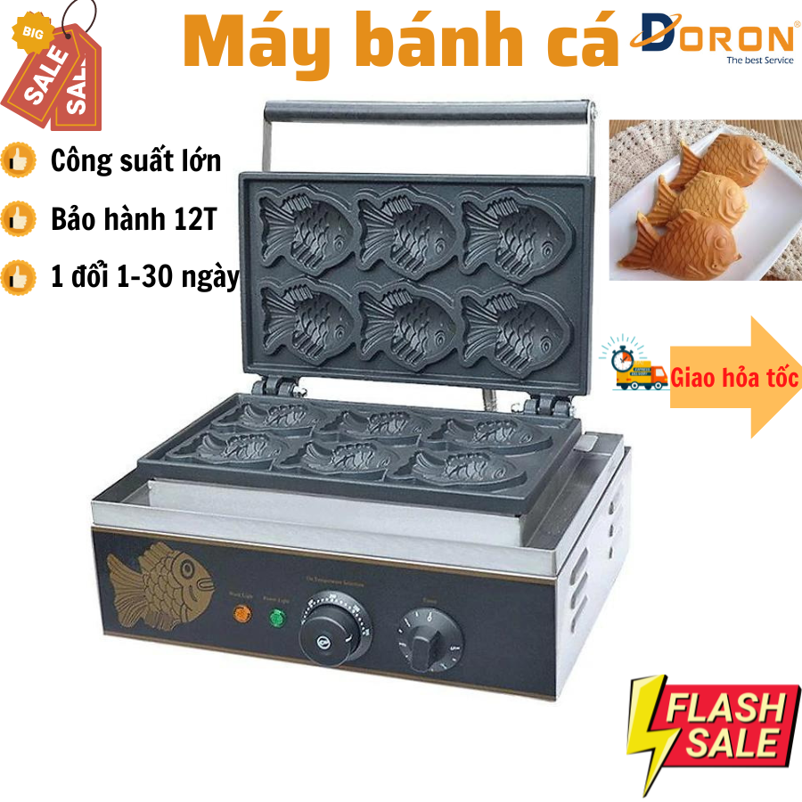 Máy Làm Bánh Cá Công Nghiệp 6 khay - Máy Nướng Bánh Cá Taiyaki Hàng Chính Hãng