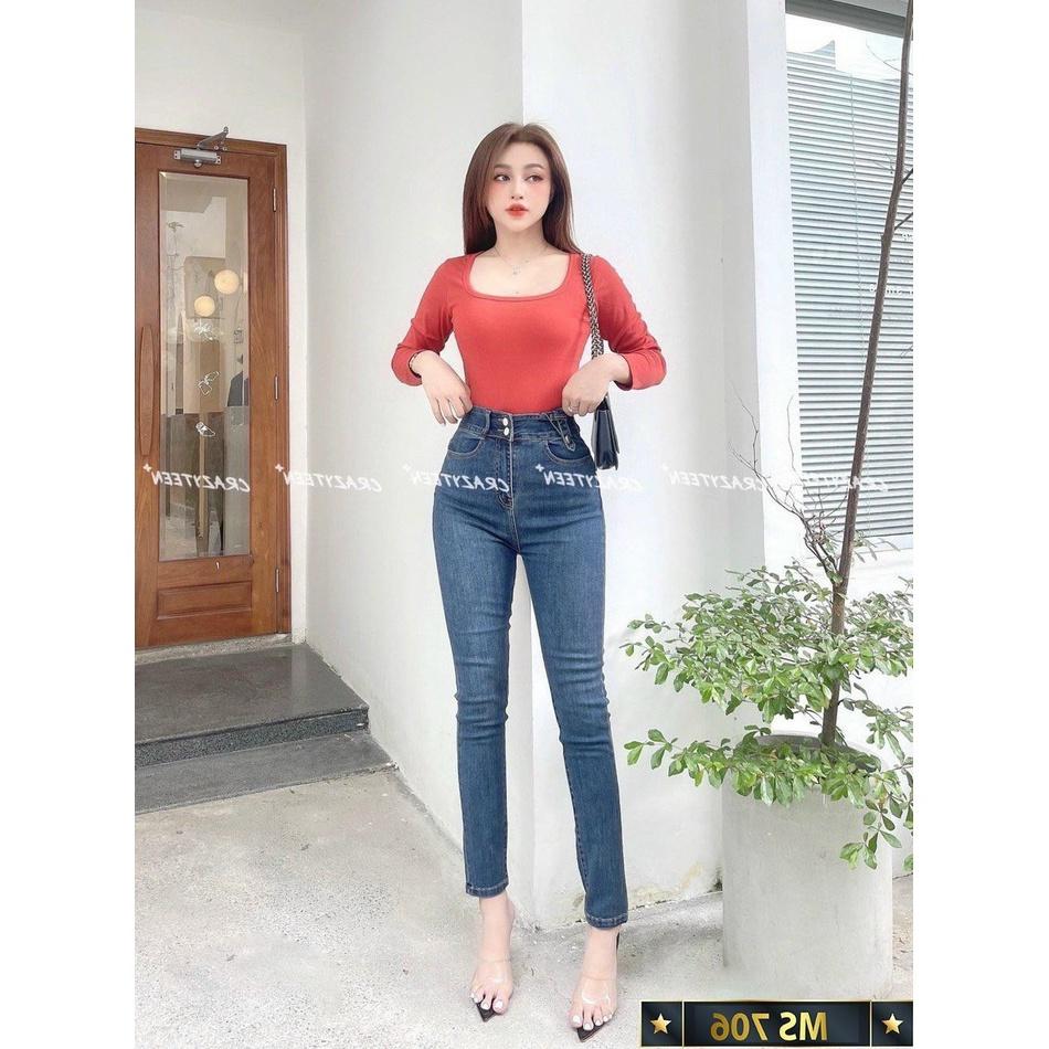 Quần jean nữ trơn hack dáng cao cấp -chất denim co dãn tốt - quần chuẫn shop BEN Shop080 ms 706