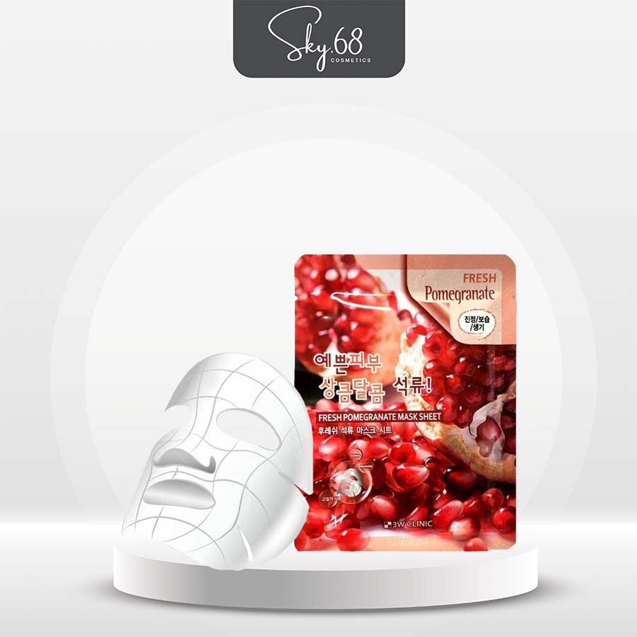 Mặt nạ dưỡng trắng da chống lão hóa chiết xuất lựu 3W Clinic Fresh Pomegranate Mask Sheet 23ml