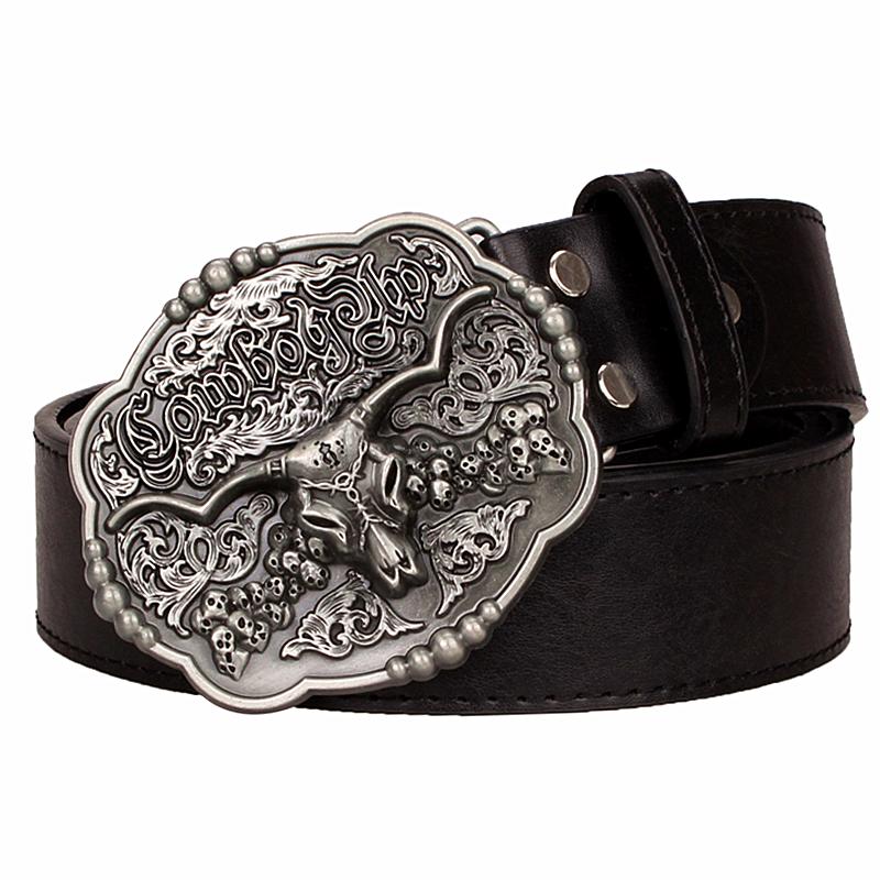 Thoáng Mát Texas Nam Da Bò Tauren Vintage Thắt Lưng Nam Hoang Dã Tây Da Bò Phong Cách Dây Thắt Lưng Nam Da Bò Đầu Lâu Eo quần Jean Dây Đeo