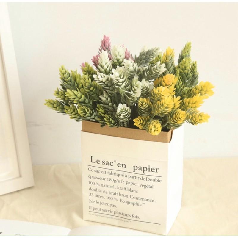 Cụm cỏ dứa nhân tạo 26cm bằng PU y thật, hoa cô dâu,hoa decor trang trí