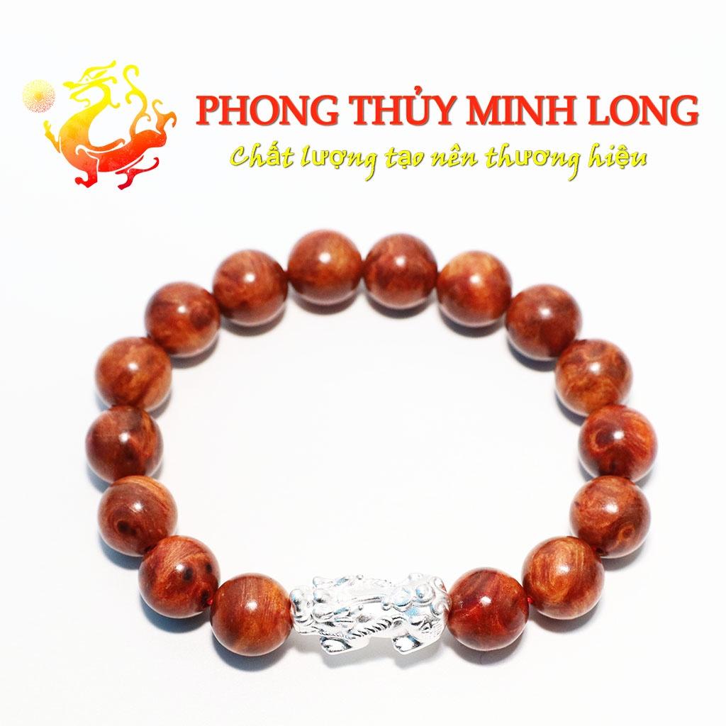 Vòng tay gỗ Nu Huyết Long mix Tỳ Hưu Bạc