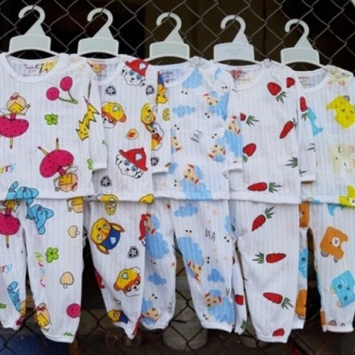 Bộ cotton giấy dài tay họa tiết đẹp thời trang cho bé trai, bé gái (6~25kg)