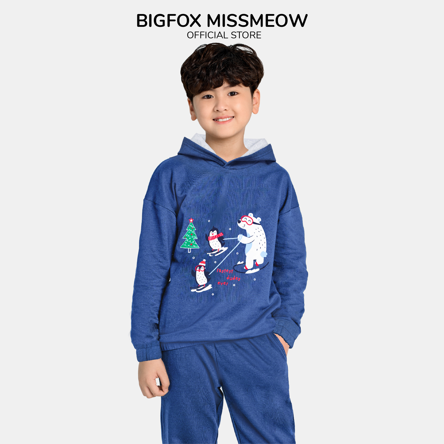 Bộ thu đông bé trai Bigfox Miss Meow, bộ nỉ bé trai vải nỉ bông dày dặn in gấu trắng Bắc Cực size trẻ em 3,4,5,...8 tuổi