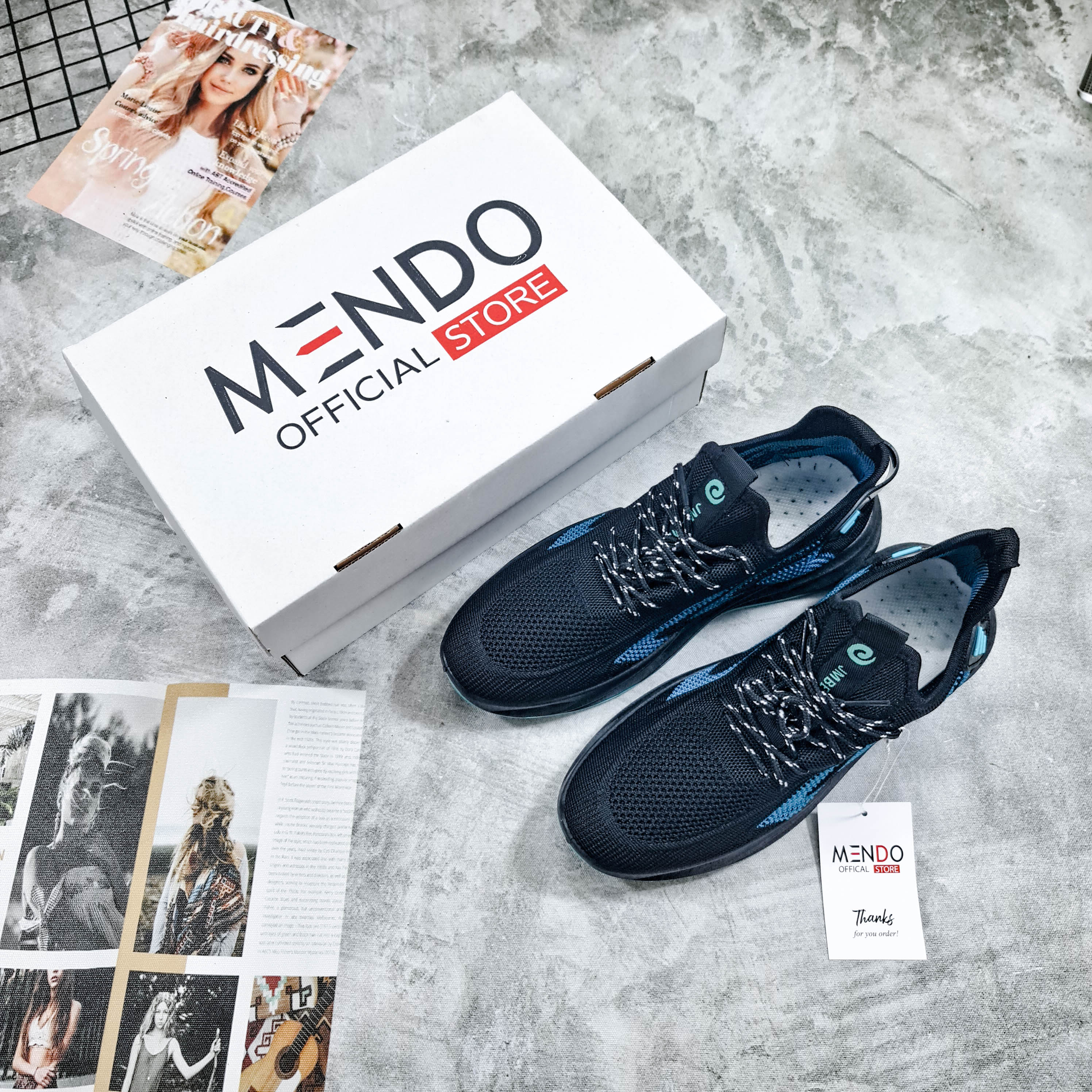 Giày Thể Thao Nam MENDO - Giày Sneaker Màu Xanh Đen - Đen - Xám, Giày Thể Thao Đế Độn Tăng Chiều Cao - G5070