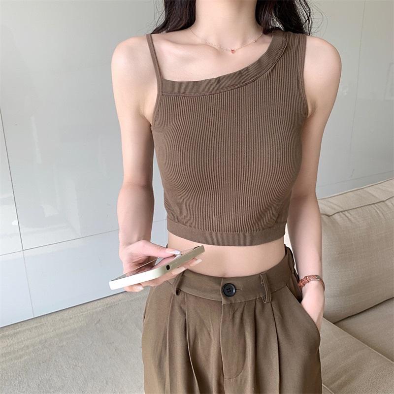 Áo croptop ba lỗ thiết kết 1 dây cá tính, áo bra nữ kèm mút ngực