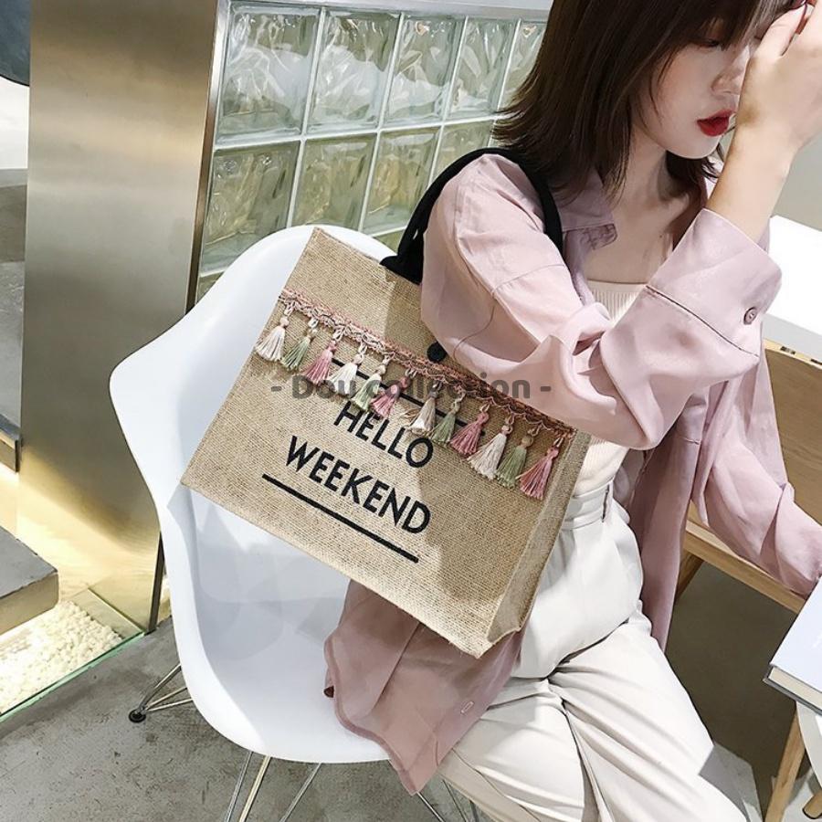 Túi Cói Phối Tua Rua Cao Cấp Loại 1 Form Lớn Đi Biển 2 Lớp Phong Cách Vintage - Mã XT051
