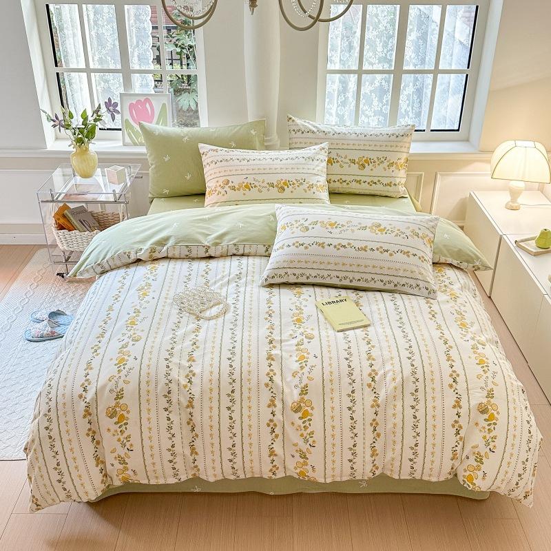 Phong cách mới nhất ins phong cách 100 cotton nguyên chất giường bốn mảnh bộ lưới hoa nhỏ màu đỏ nhỏ tươi phong cách mục vụ chăn ga trải giường ga trải giường được trang bị