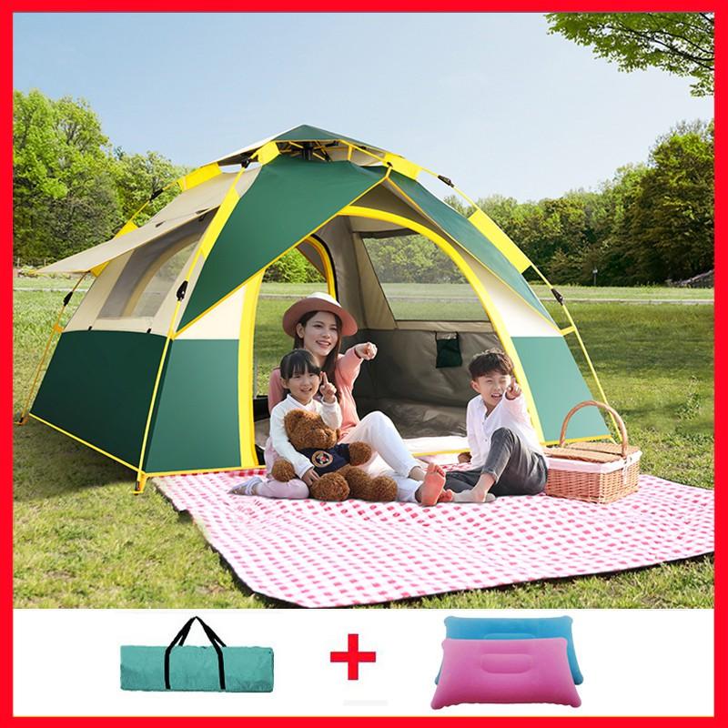 Lều cắm trại 3 cửa sổ kích thước 2mx2m cho 3-5 người vải dù 2 lớp 200T chống tia UV
