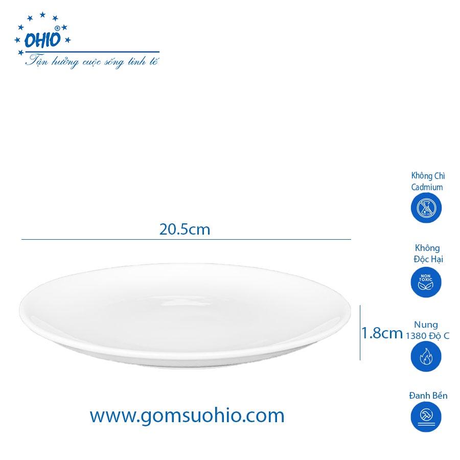 Đĩa Nông Ảo 20.5cm Sứ Trắng OHIO