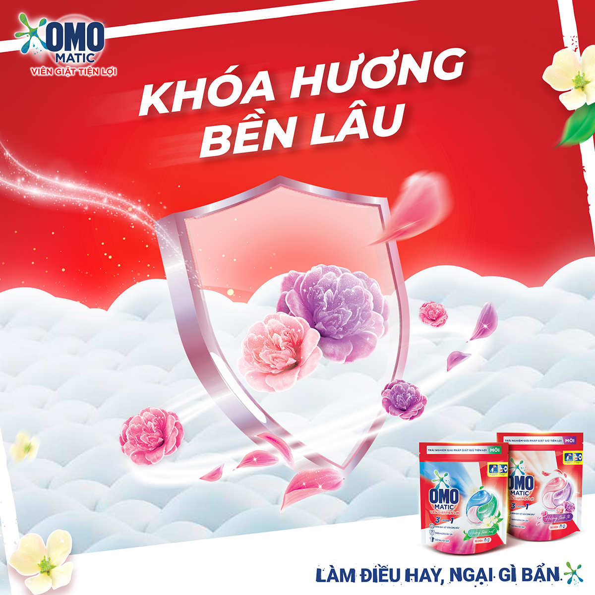 Combo 3 túi viên giặt tiện lợi OMO 3 trong 1 Hương tươi mát (30 viên/túi)