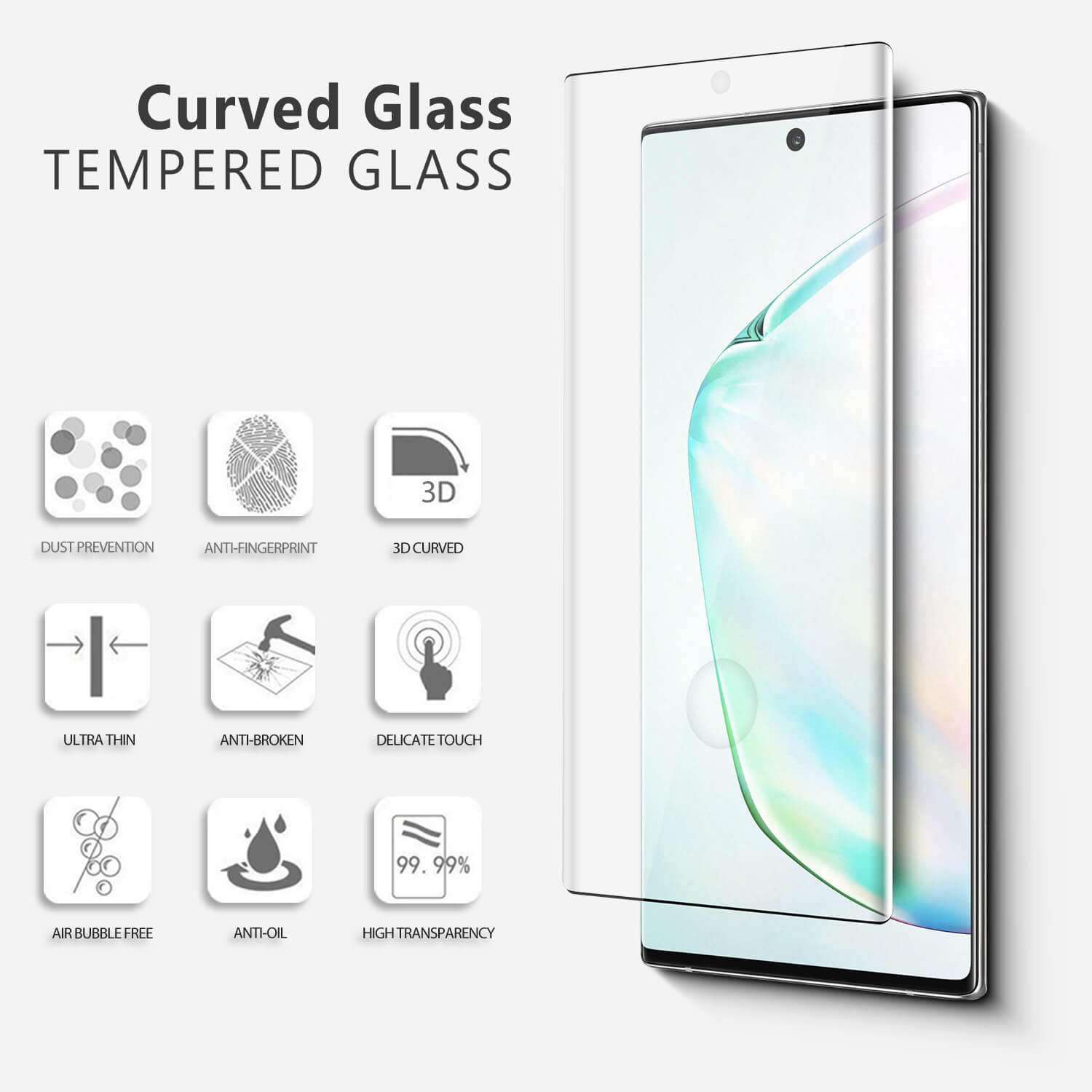 Miếng dán kính cường lực cho Samsung Galaxy Note 10 Plus full màn hình 3D hiệu Kuzoom Protective Glass (mỏng 0.3mm, vát cạnh 2.5D, độ cứng 9H, viền cứng mỏng) - Hàng nhập khẩu