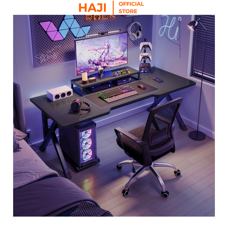 Bàn gaming cao cấp phối viền cạnh bàn hiện đại chân sắt chữ K chống gỉ mặt bàn rộng rãi thoải mái HAJI C80