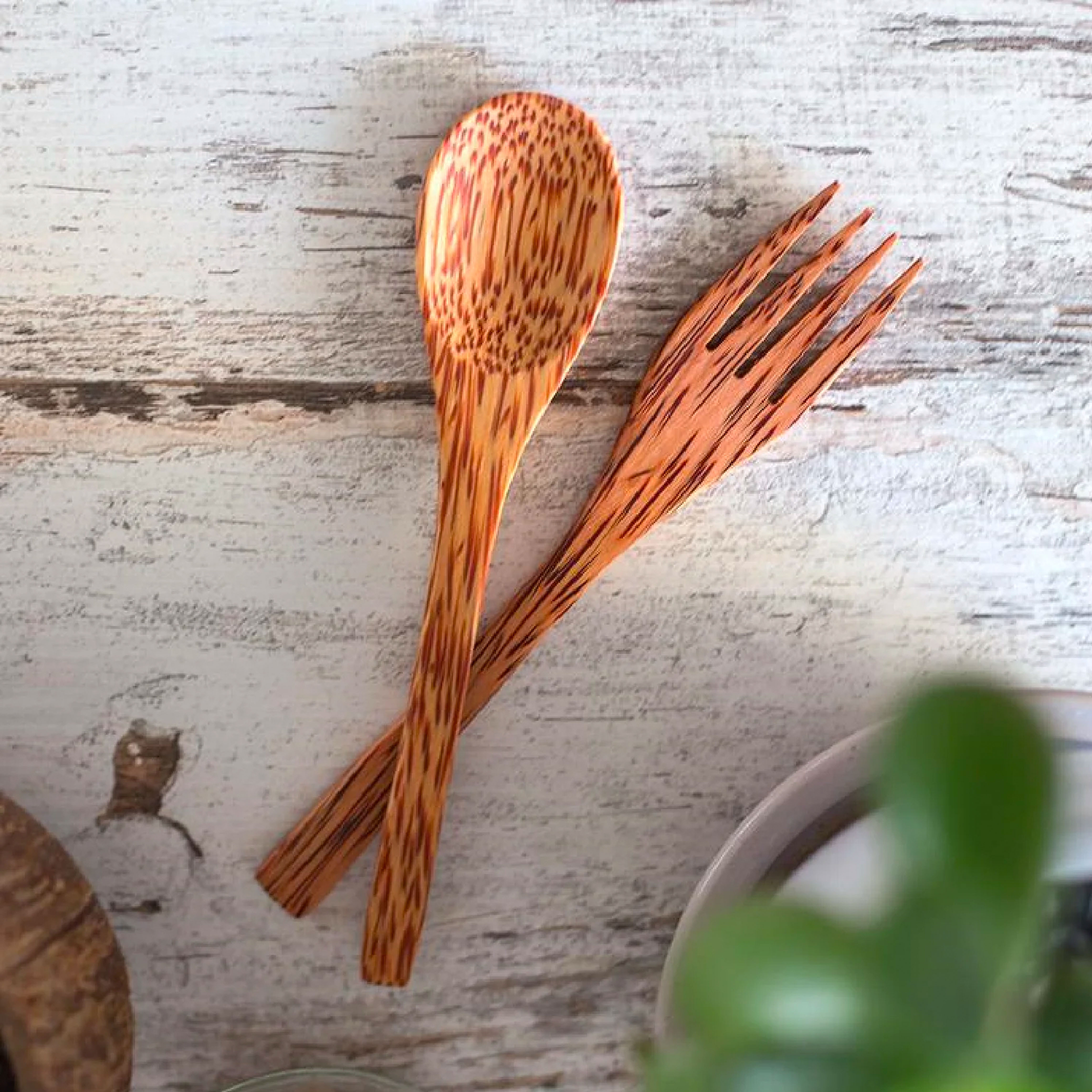 Bộ Thìa Gỗ & Muỗng Gỗ Dừa URSPACE Dùng Trộn Salad Chụp Ảnh Decor / COCONUT SPOON & FOLK