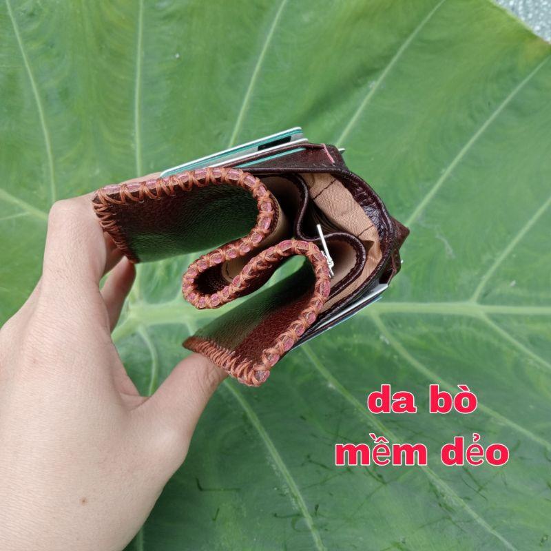 Ví Nam Đứng Da Bò Viền Khâu Tay Đẹp THC, KT cm