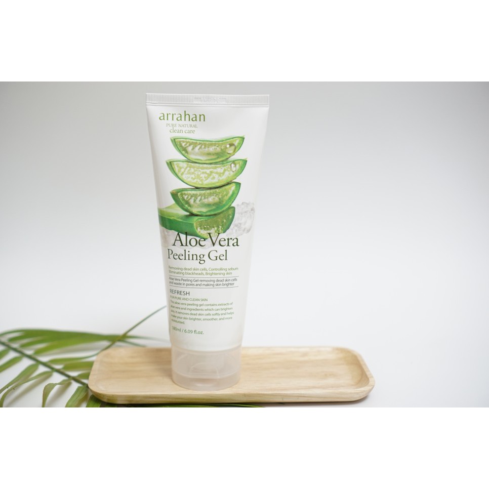 Tẩy tế bào chết làm sạch và trắng sáng da chiết xuất từ lô hội Arrahan Aloe Vera Peeling Gel 180ml - Hàn Quốc Chính Hãng