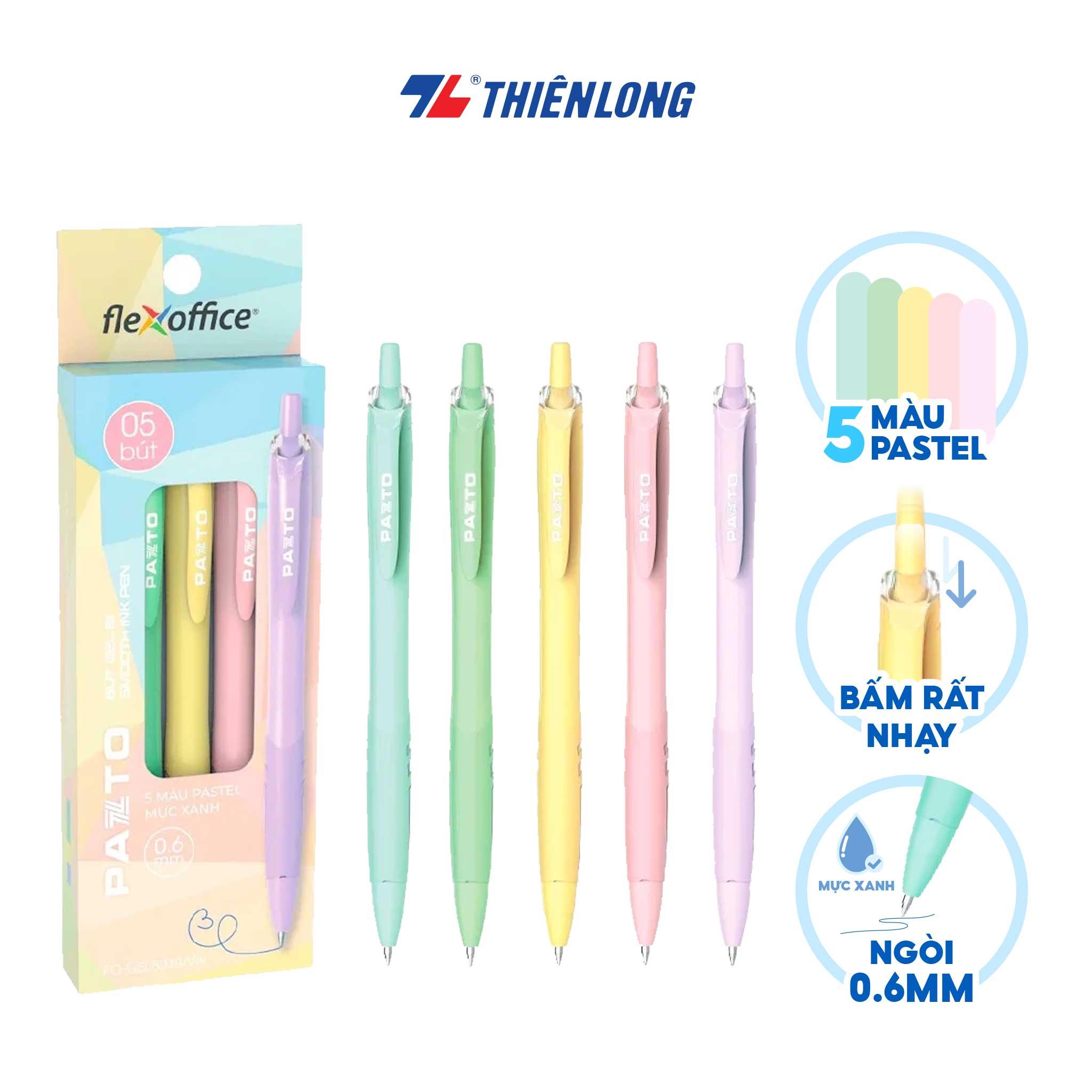 Bút gel B màu Pastel Thiên Long Flexoffice Pazto FO-GELB039/VN - Mực xanh (5 cây)-KM