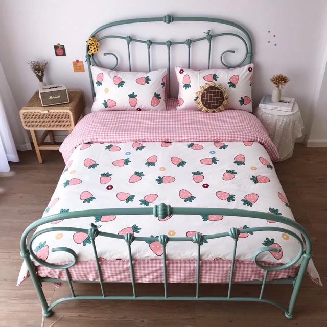 Set Cotton Living Trái Dâu Hàng Nhập Khẩu Cao Cấp 4 Món  Mẫu Mới 2020