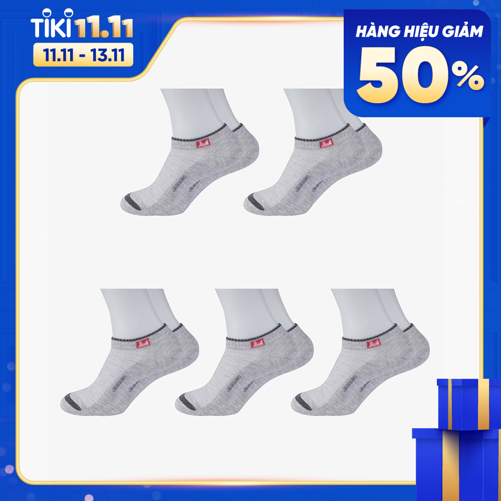 Combo 5 Đôi Tất Nam Vớ Nam Cổ Ngắn Sợi Cotton Cùng Màu - Ghi