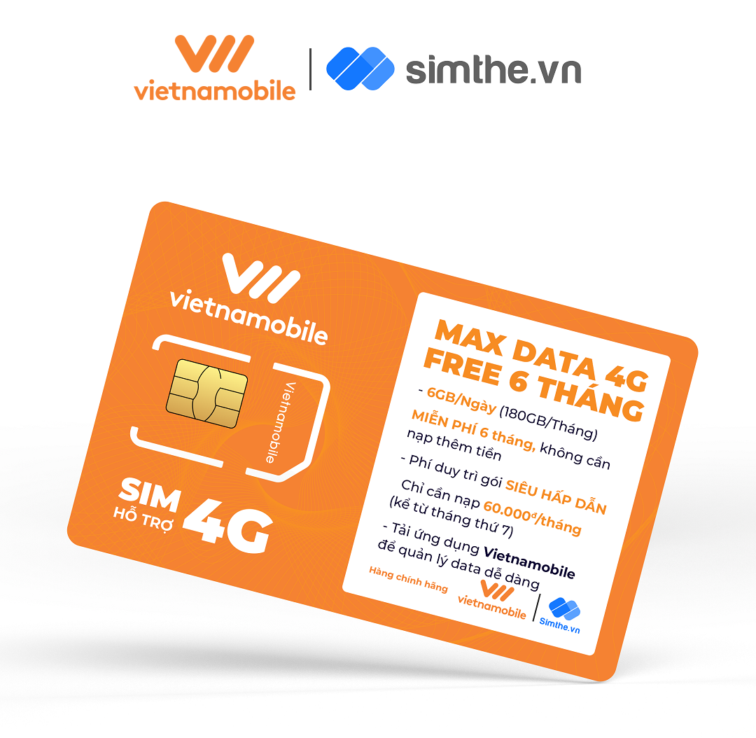 SIM MAX DATA 4G VIETNAMOBILE - 6GB/Ngày. Bắt Buộc Kích Hoạt Sim Qua App Của Nhà Mạng Để Dùng. Trọn Gói 6 Tháng Không Cần Nạp Tiền - Hàng Chính Hãng