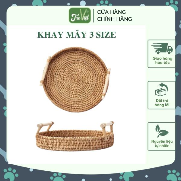 Khay Mây Tròn có Tay Cầm Đựng Đồ Ăn - Khay Mây Guột Trang Trí Decor 3 size - Rattan Tray